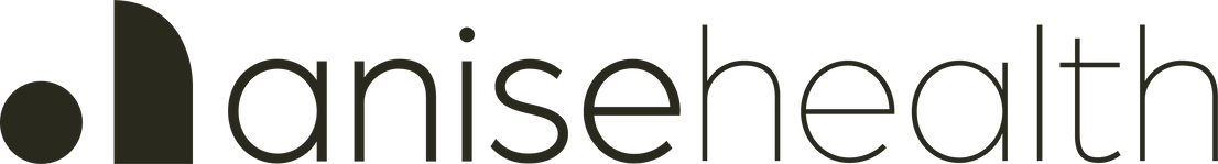 Solid black logo with text "anise health" in black font to the right.